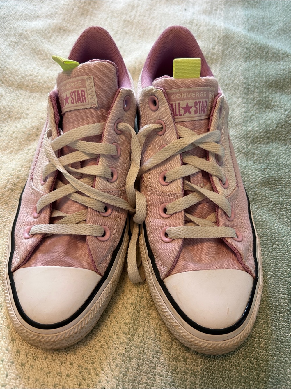 Converse All Star Low Top Women's Pink Canvas Sneakers with Neon Pull Tabs